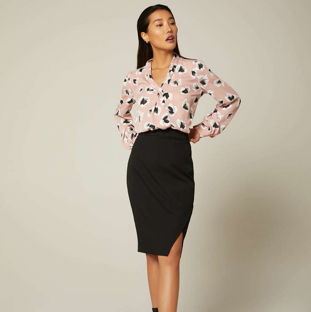 RW&co Black High-Waist Faux Wrap Pencil Skirt